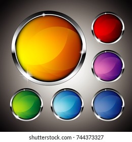 Set of abstract round backgrounds with a silver frame, with space for your text. Vector illustration.