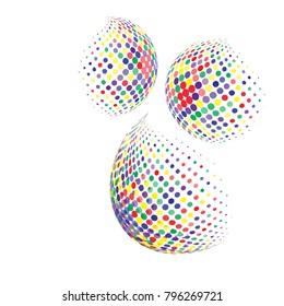 Set of abstract round colorful sphere. Dotted spot vector design elements. Scientific and technical frame illustration. Objects isolated on a white background. Perfect for Logo, Banner, Icon.