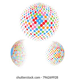 Set of abstract round colorful sphere. Dotted spot vector design elements. Scientific and technical frame illustration. Objects isolated on a white background. Perfect for Logo, Banner, Icon.