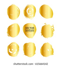 Set of abstract round gold backdrops brush strokes vector