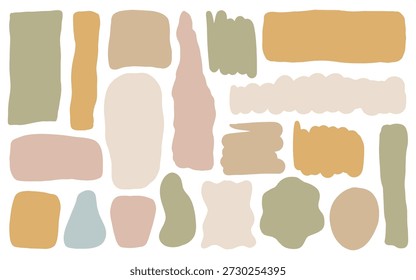 Conjunto de abstracto redondo irregular. Formas onduladas modernas de la mancha. Formas orgánicas con textura de grano en coloridos colores pastel. Elementos de Vector gráfico Doodle de diseño contemporáneo. Burbujas onduladas del discurso curvy para la frontera