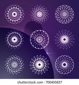 Set of abstract round ornament, decorative indian medallion, abstract flower element on space backgfround