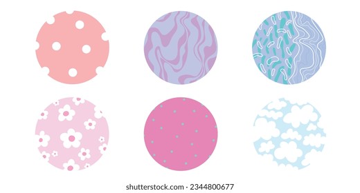 Set of abstract round pattern with flowers, shape, spots, dots, clouds, lines. Modern  fashion vector illustration. Posters, icon templates for social networks
