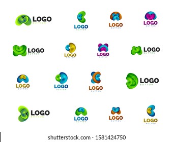 Conjunto de plantillas de logotipo de formas redondeadas abstractas. Diseño geométrico mínimo, símbolos de negrita geométrica 3d en estilo de relieve con efecto de combinación de colores. Ilustraciones De Vectores Para Papel De Fondo De Pantalla, Banner, Fondo