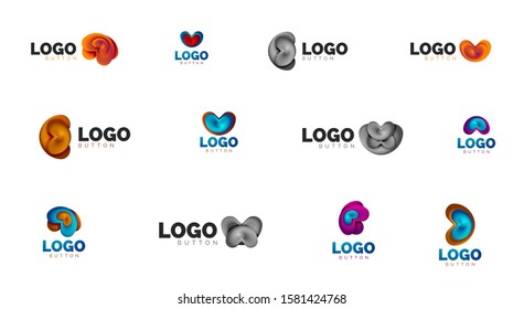 Set of abstract round shape logo templates. Minimal geometrical design, 3d geometric bold symbols in relief style with color blend steps effect. Vector Illustrations For Wallpaper, Banner, Background