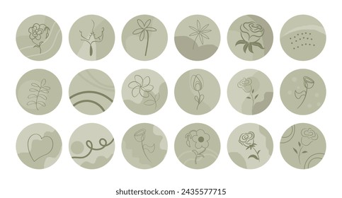 Set of abstract round web icons with line and dot patterns, flowers. Stickers, icons. Design for the Internet. Vector	
