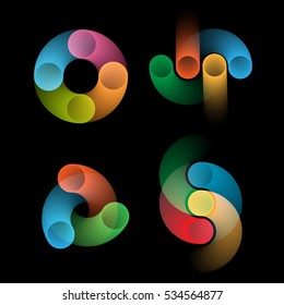 Set of abstract rounded shapes - creative logo concept. Web icon,symbol in blue,pink, orange,green colors.Vector design template element for your application or corporate identity.