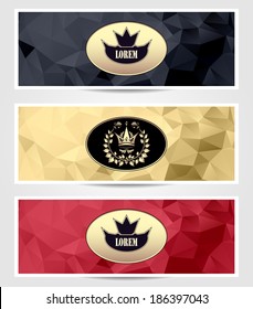 Set Abstract Royal triangle banners in  black red gold color for advertising something