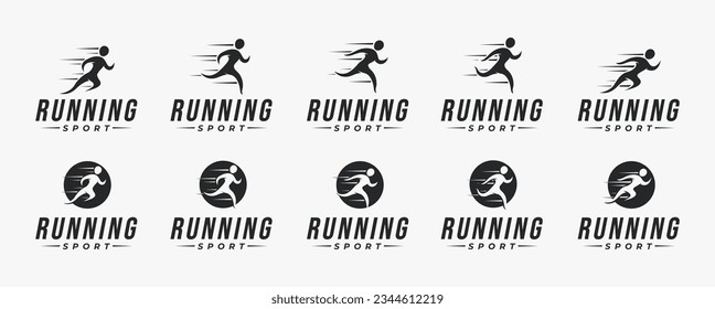 Set of abstract runner, human running logo, run icon vector design on white background