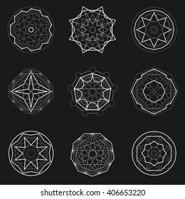 Set of Abstract Sacred geometry icons, shapes, magic signs, symbol. Geometric Mandala.