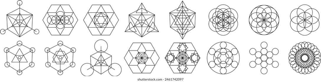 Set of abstract sacred geometry symbols. Magic symbol collection on transparent background. Vector EPS 10