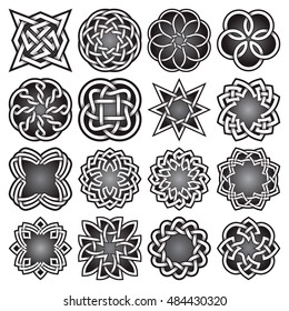 Set of abstract sacred geometry symbols in Celtic knots style. Tribal tattoo signs collection.