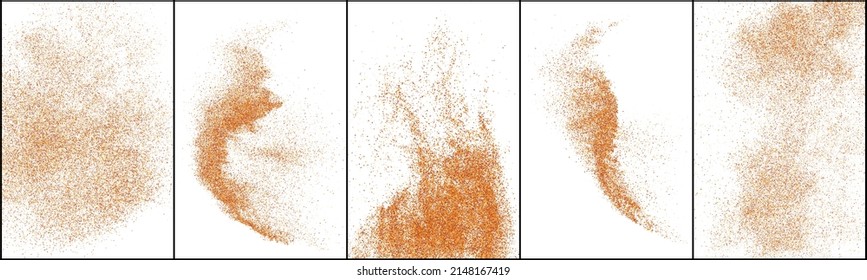 Set Of Abstract Sand Explosion Isolated On White Background. Digitally Generated Image. Vector Illustration, Eps 10.