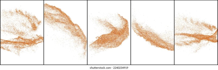 Set Of Abstract Sand Explosion Isolated On White Background. Digitally Generated Image. Vector Illustration, Eps 10.