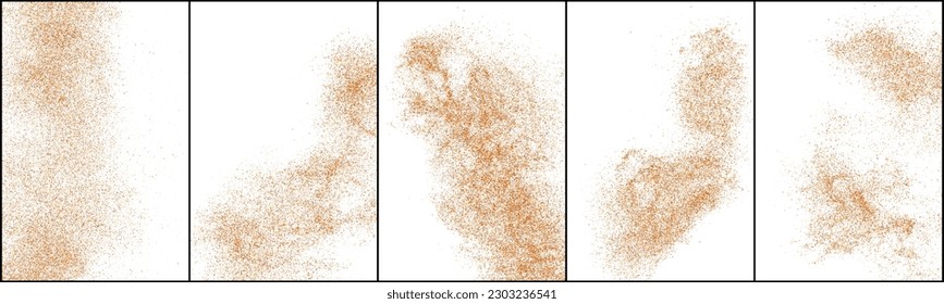 Set Of Abstract Sand Explosion Isolated On White Background. Digitally Generated Image. Vector Illustration, Eps 10.