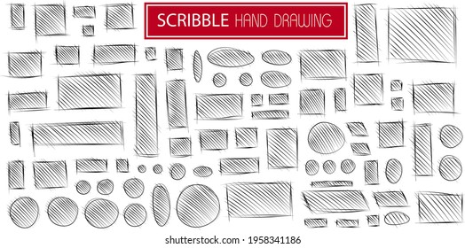 Set abstract scribble, doodle linein the shape of a rectangle frames. Hand drawn selection symbols isolated on white background
