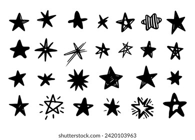 Set of abstract scribble doodles stars