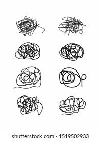 Set of abstract scribbles drawn by hand. Sketch, doodle, scrawl. Vector illustration.