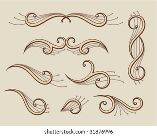 set of abstract scroll ornaments and symmetries