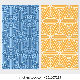 set of abstract seamless background with cube. geometry vector. blue, orange background
