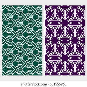 set of abstract seamless background with cube. geometry vector. green, purple background