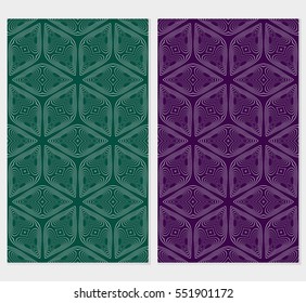 set of abstract seamless background with cube. geometry vector. green, purple background