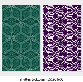 set of abstract seamless background with cube. geometry vector. green, purple background