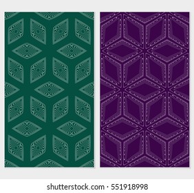 set of abstract seamless background with cube. geometry vector. green, purple background