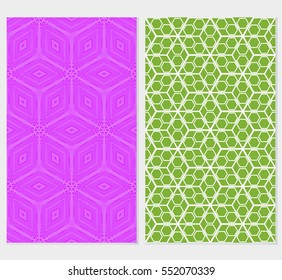 set of abstract seamless background with cube. geometry vector. purple, green background