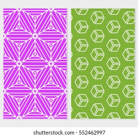 set of abstract seamless background with cube. geometry vector. purple, green background