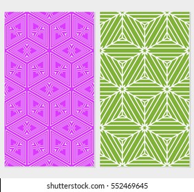 set of abstract seamless background with cube. geometry vector. purple, green background