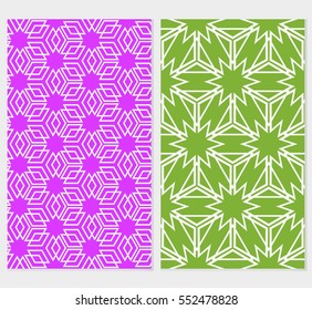 set of abstract seamless background with cube. geometry vector. purple, green background