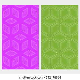 set of abstract seamless background with cube. geometry vector. purple, green background
