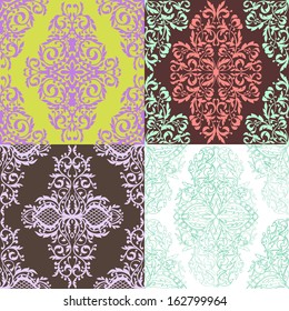 Set of abstract seamless background with floral elements