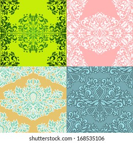 Set of abstract seamless background with floral elements
