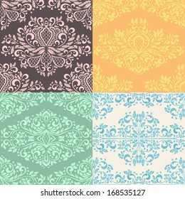 Set of abstract seamless background with floral elements