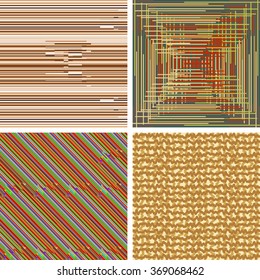 Set of abstract seamless background patterns with colored parallel and perpendicular strips