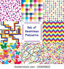 Set of abstract seamless backgrounds with bright pattern,vector illustration