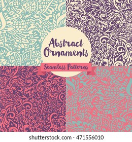 set of abstract seamless backgrounds, fantasy ornaments, vector illustration