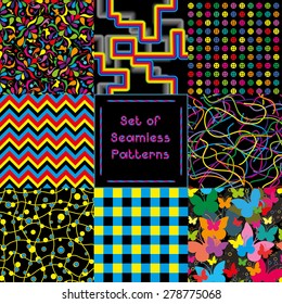 Set of abstract seamless backgrounds with pink pattern,vector illustration