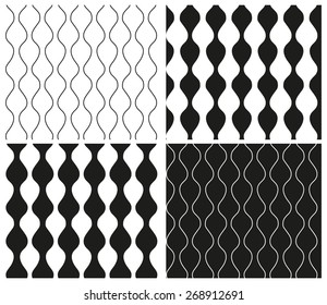 Set of abstract seamless black and white patterns with wavy lines and wavy stripes. Vector eps 10.