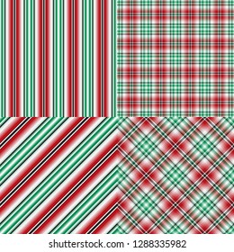 Set abstract seamless christmas patterns with green and red strips, vector eps 10
