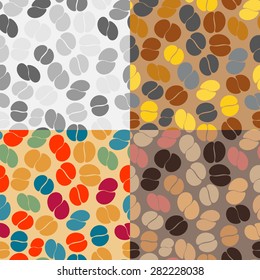 A set of abstract seamless color patterns of stylized coffee beans