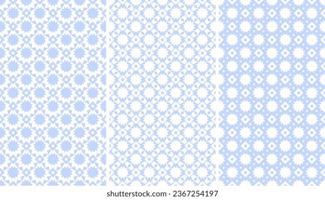 Set of Abstract Seamless Geometric Blue Patterns. Vector Art.