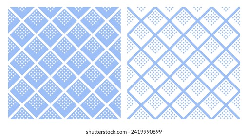 Set of Abstract Seamless Geometric Checked Light Blue Patterns. Vector Art.