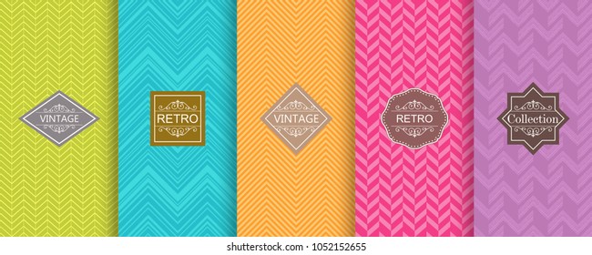 Set of abstract seamless geometric pattern on vibrant background. Cute bright seamless chevron patterns. Vector illustration bright design.
