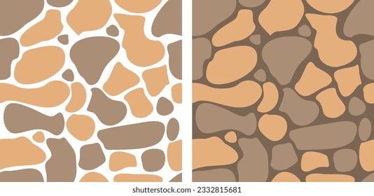Set of Abstract Seamless giraffe doodle pattern with spots. Endless vector stone background for fabric, wallpaper, Wrapping paper, Clothes. Contrast template, Creative graphic.
