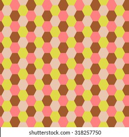 Set of abstract seamless hexagon pattern. Beige, pink, yellow and brown color design. vector art image illustration. Endless geometric texture for wallpaper, web page background, wrapping paper...