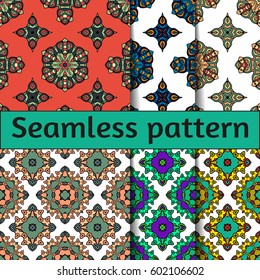 Set abstract seamless oriental pattern, Vector illustration. East ornament of geometrical elements and mandalas. Pattern based on the repetition and alternation of its constituent elements.