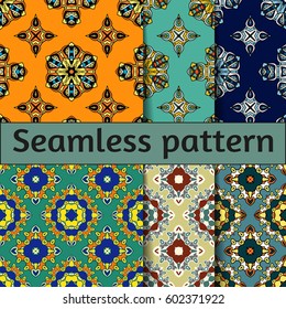 Set abstract seamless oriental pattern, Vector illustration. East ornament of geometrical elements and mandalas. Pattern based on the repetition and alternation of its constituent elements.